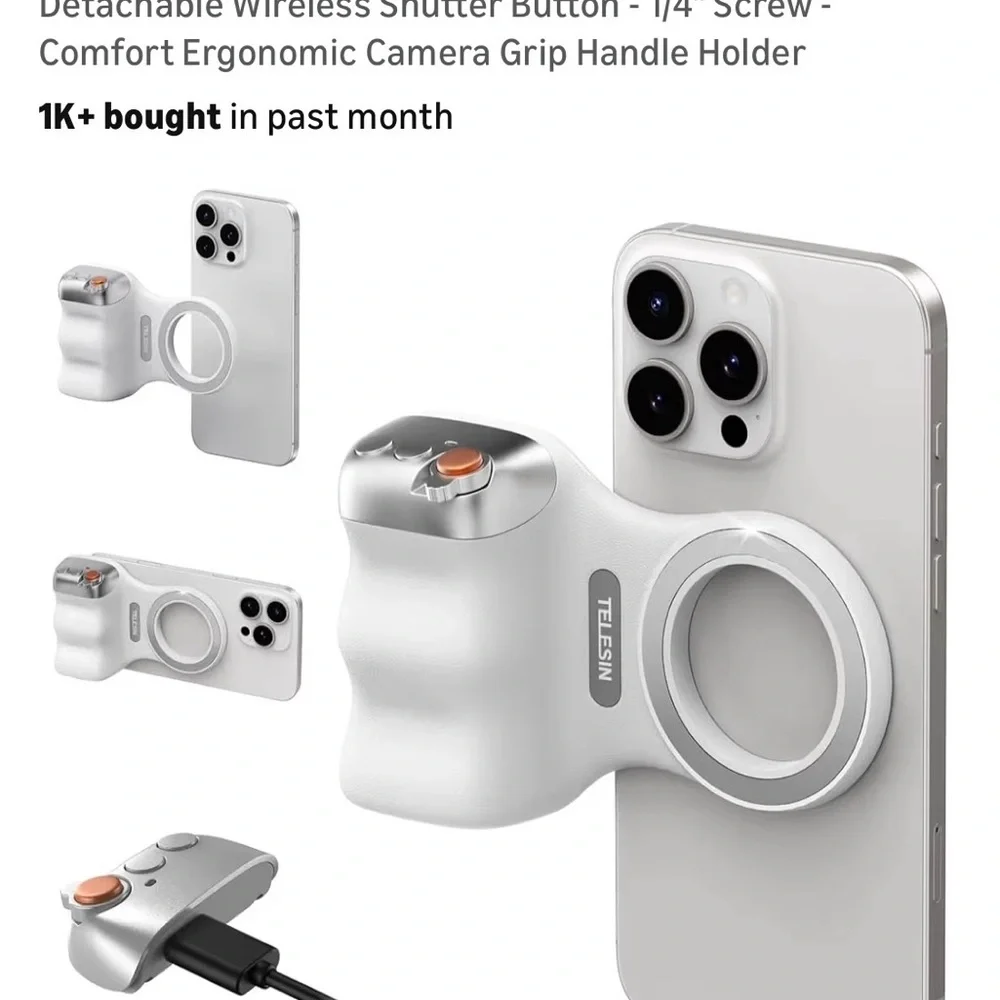 TELESIN Silver Camera Grip for Smartphones - Creator Kit w/ Ring Light